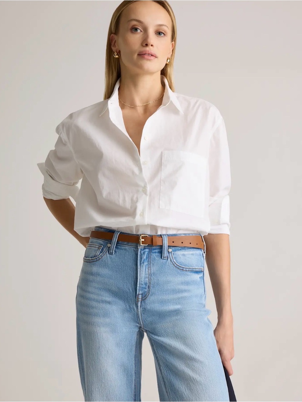 Quince 100% Organic Cotton Poplin Long Sleeve Boyfriend Shirt Size L - Picture 3 of 10